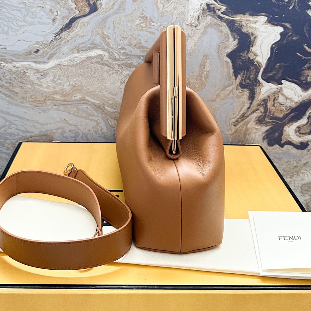 Fendi Shiny Nappa Medium Fendi First Caramello Clutch Bag - Picture 4 of 16